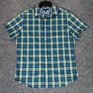 Banana Republic Plaid‎ Shirt Short Sleeve Button Up Green Blue Mens Large (M)